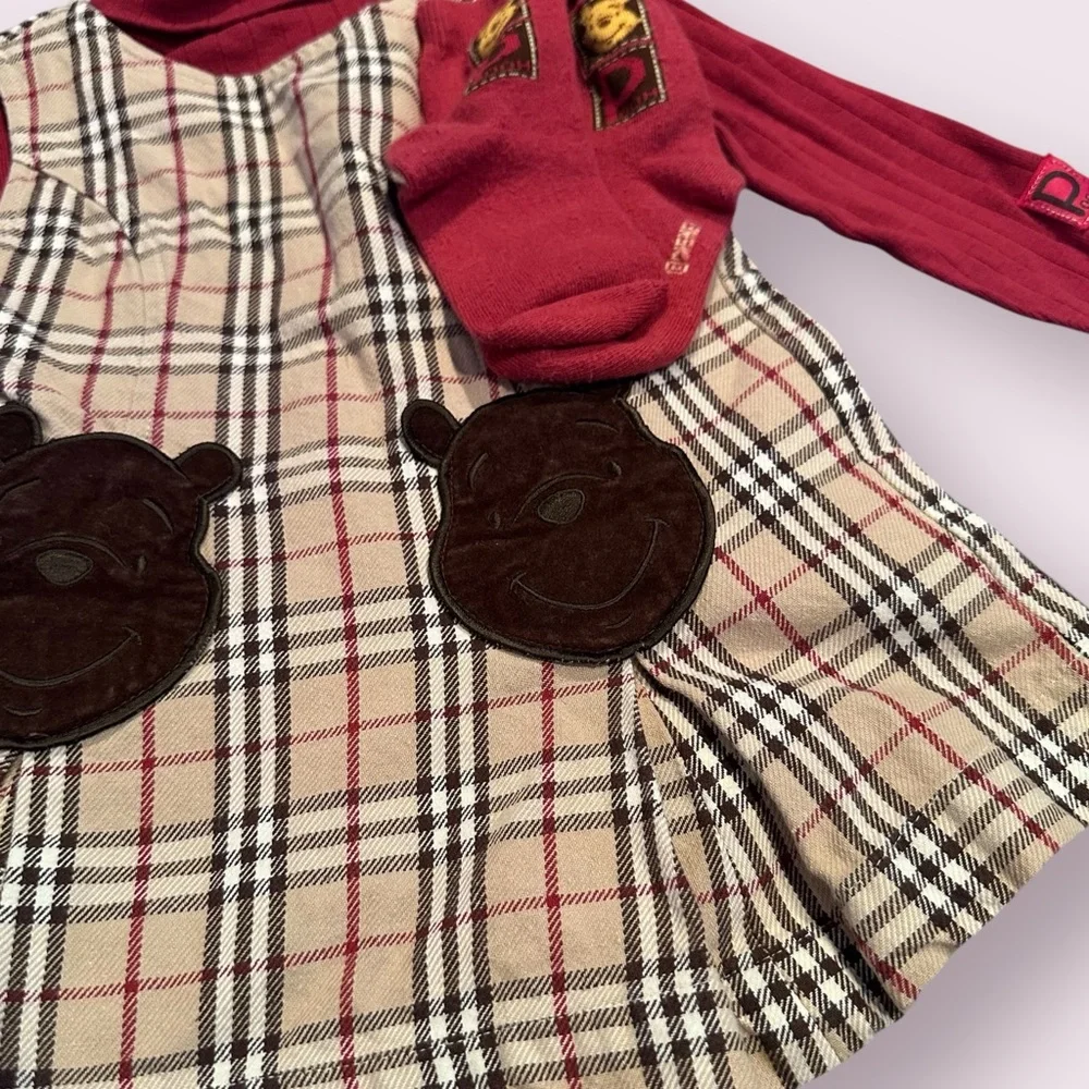 Toddler Vintage Disney Store Winnie The Pooh Plaid Dress with Socks 18-24 Months